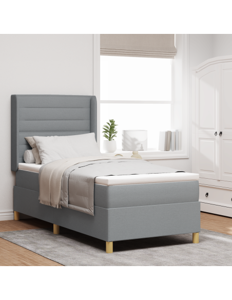 Letto Box Spring con Materasso e Luce LED Grigio Chiaro 90x190 cm in Tessuto