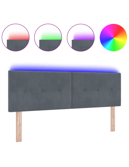 Testata LED  con bottoni trapuntati grigio scuro 80 cm in velluto
