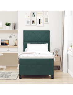 Letto a Sorgente LED Verde Scuro 90 x 190 cm Tessuto