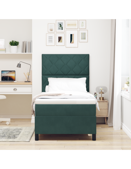 Letto a box spring  con materasso e LED Verde Scuro 90x190 cm Velluto