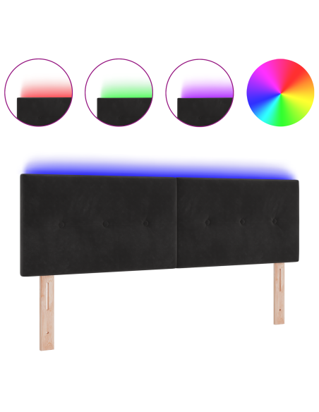 Testata Letto LED Bottoni Trapuntati Nera 80 cm Velluto