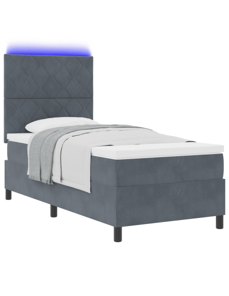 Letto con Rete a Molle e Materasso & LED Grigio Scuro 90x200 cm Velluto