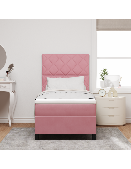 Letto a Sorgente LED con materasso Rosa 90 x 200 cm Tessuto