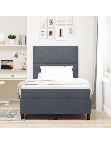 Letto Box Spring con Materasso e LED Grigio Scuro 120x200 cm Velluto