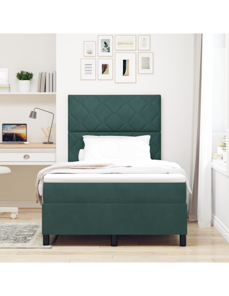 Letto Box Spring  con Materasso e LED Verde Scuro 120x200 cm Velluto