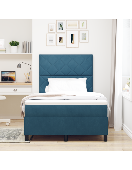 Letto Box Spring  con Materasso e LED Blu Scuro 120x200 cm in Velluto