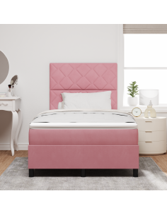 Letto a Sorgente LED con materasso Rosa 120 x 200 cm Tessuto