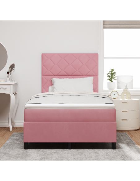 Letto a Sorgente LED con materasso Rosa 120 x 200 cm Tessuto