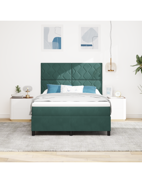 Letto a Molle con Materasso e LED Verde Scuro 140x190 cm Velluto