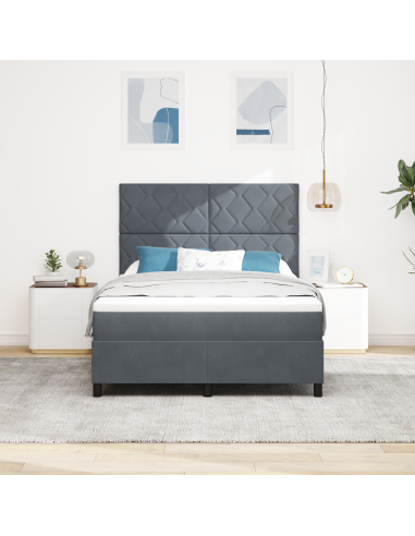 Letto a Sorgente LED Grigio scuro 140 x 200 cm Tessuto