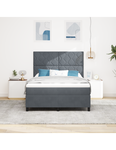 Letto Box Spring con Materasso & LED Grigio Scuro 140x200 cm Velluto