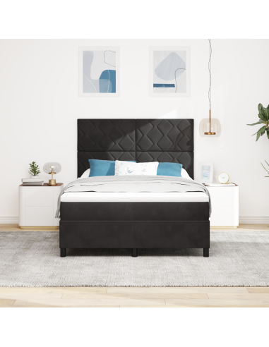 Letto a Sorgente LED con materasso Nero 140 x 200 cm Tessuto