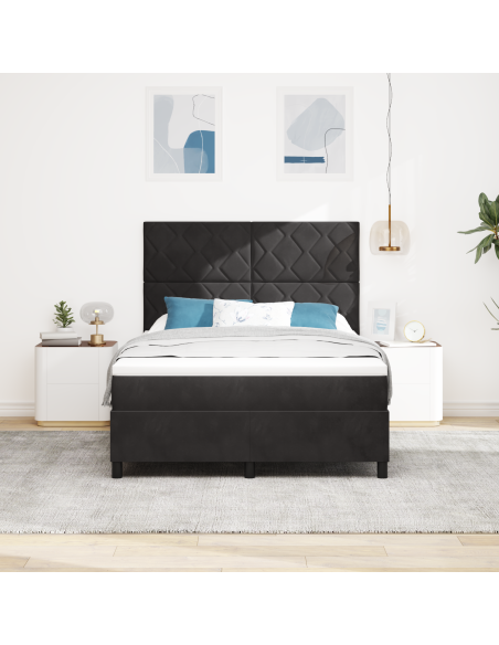 Letto a Sorgente LED con materasso Nero 140 x 200 cm Tessuto