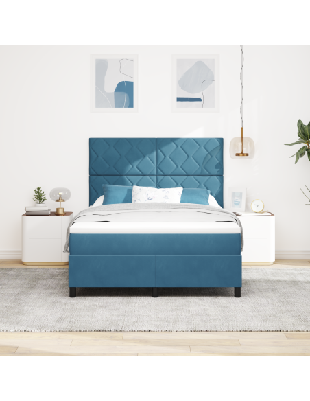 Letto Contenitore con Materasso & LED Blu Scuro 140x200 cm Velluto