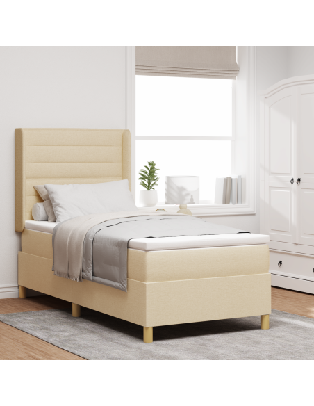 Letto Box Spring con Materasso e LED Crema 100x200 cm Tessuto