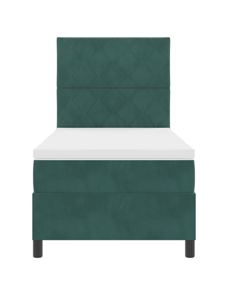 Letto a box spring  con materasso e LED Verde Scuro 90x190 cm Velluto