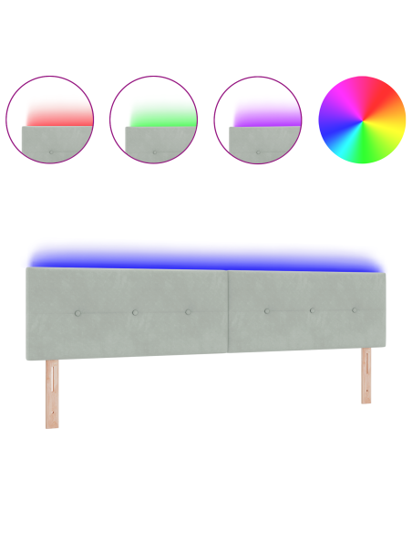 Testiera LED Grigio chiaro 200 cm Poliestere