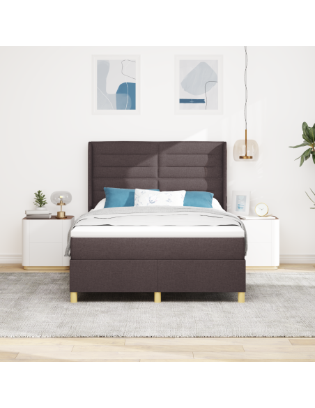 Letto Box Spring con Materasso e LED Marrone Scuro 140x190 cm in Tessuto