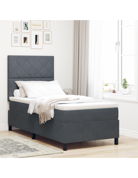 Letto con Rete a Molle e Materasso & LED Grigio Scuro 90x200 cm Velluto