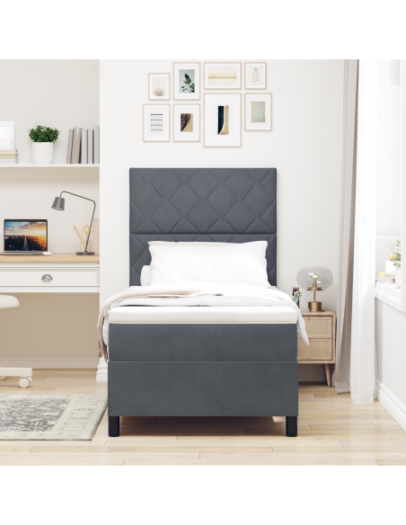 Letto con Rete a Molle e Materasso & LED Grigio Scuro 90x200 cm Velluto