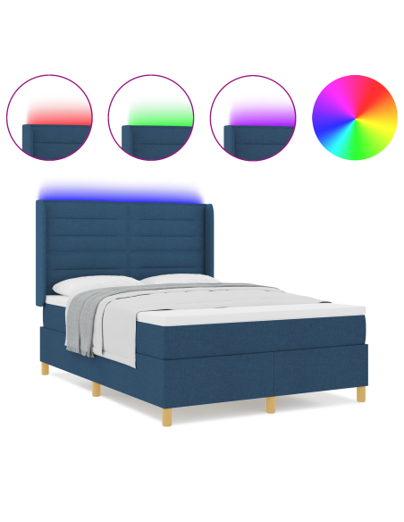 Letto a molle con materasso e LED blu 140x190 cm in tessuto