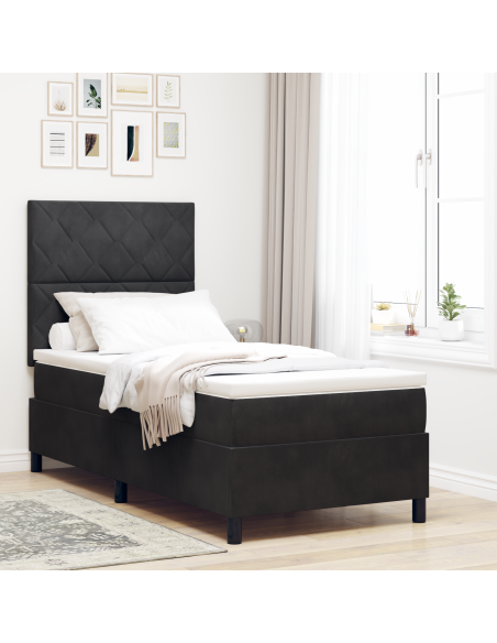 Letto con Rete a Molle e Materasso & LED Nero 90x200 cm Velluto