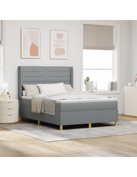 Letto Box Spring con Materasso e Luce LED Grigio Chiaro 140x200 cm Tessuto