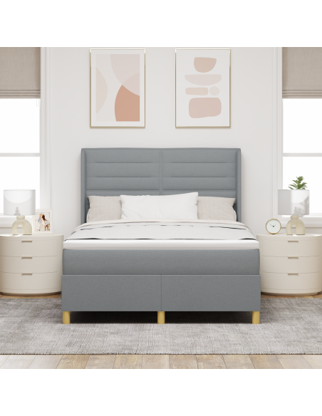 Letto Box Spring con Materasso e Luce LED Grigio Chiaro 140x200 cm Tessuto