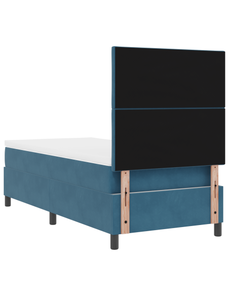 Letto a box spring con materasso e LED blu scuro 90x200 cm in velluto