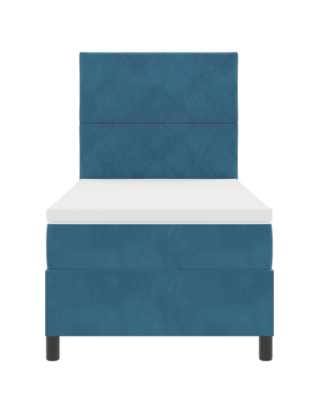 Letto a box spring con materasso e LED blu scuro 90x200 cm in velluto