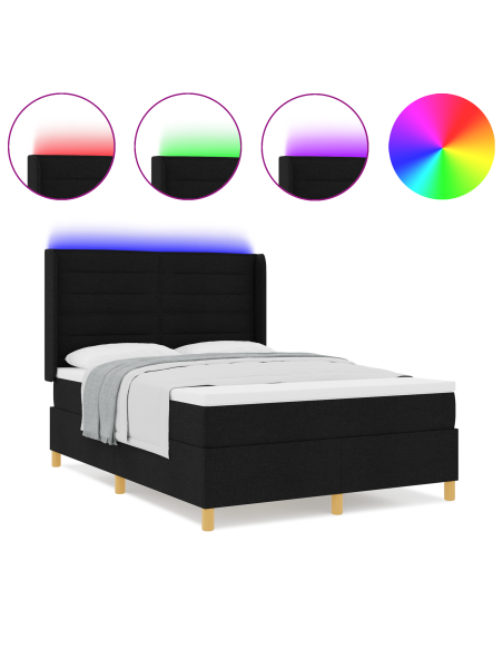 Letto a Molle con Materasso e LED Nero 140x200 cm Tessuto