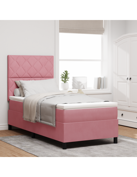 Letto a box con materasso e LED Rosa 90x200 cm in velluto