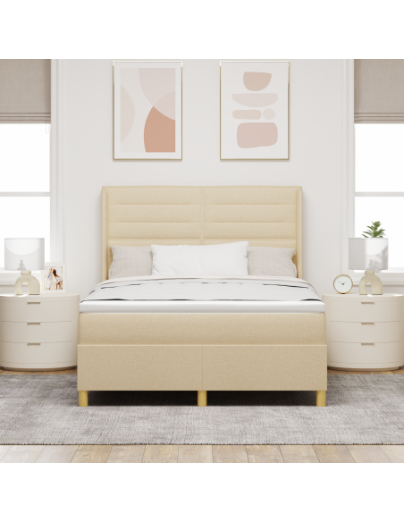 Letto a Molle con Materasso e LED Crema 140x200 cm Tessuto