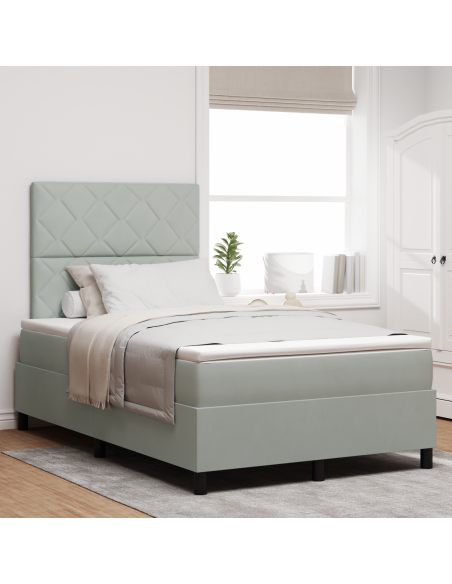 Letto Box Spring con Materasso e Luce LED Grigio Chiaro 120x190 cm Velluto