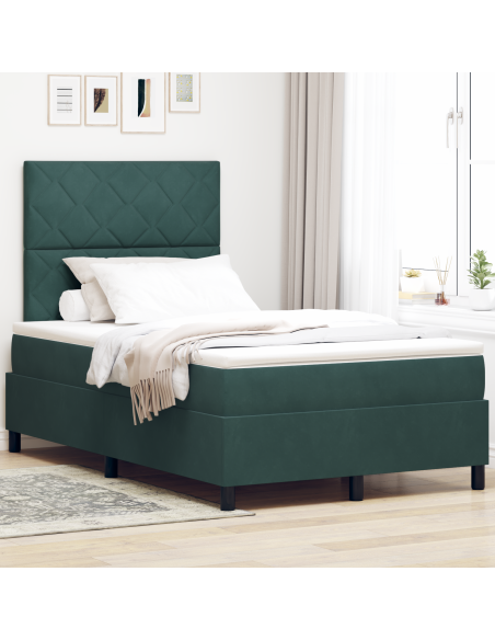 Letto a Molle  con Materasso e LED Verde Scuro 120x190 cm in Velluto