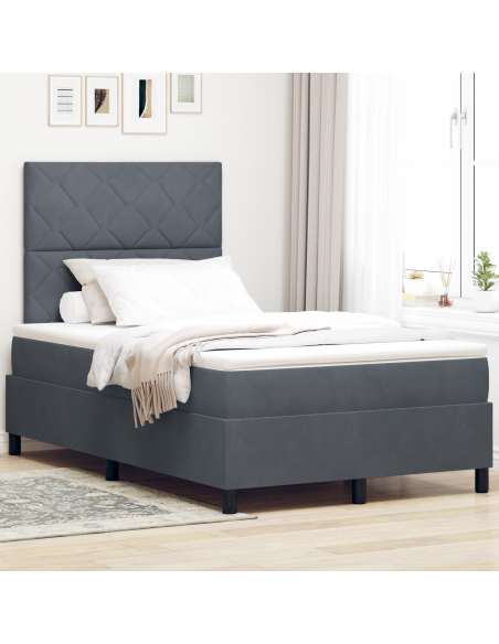 Letto Box Spring con Materasso e LED Grigio Scuro 120x200 cm Velluto
