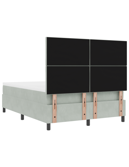 Letto a molle con materasso e luce LED Grigio chiaro 140x200 cm Velluto