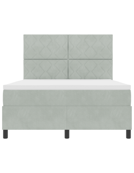 Letto a molle con materasso e luce LED Grigio chiaro 140x200 cm Velluto