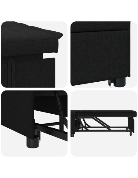 Divano Letto 3-in-1 Design Estraibile Tessuto Nero