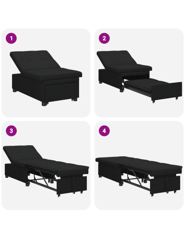 Divano Letto Estraibile 50cm Nero Legno compensato