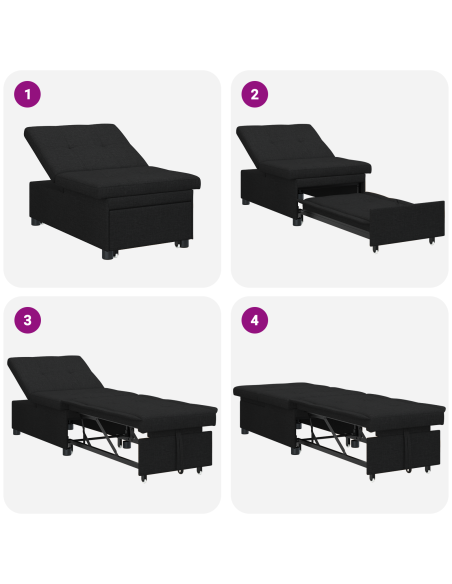 Divano Letto 3-in-1 Design Estraibile Tessuto Nero