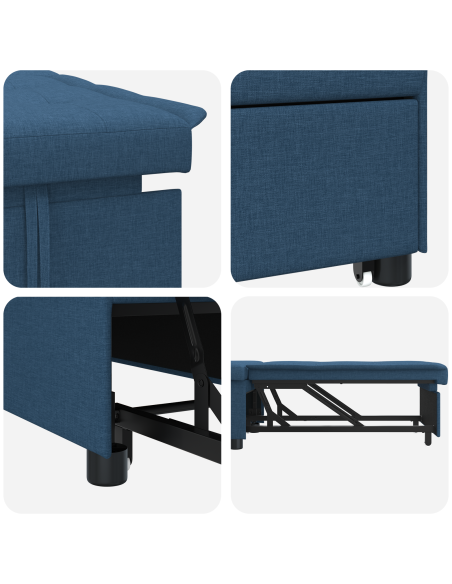 Divano Letto 3 in 1 Design Estraibile Tessuto Blu