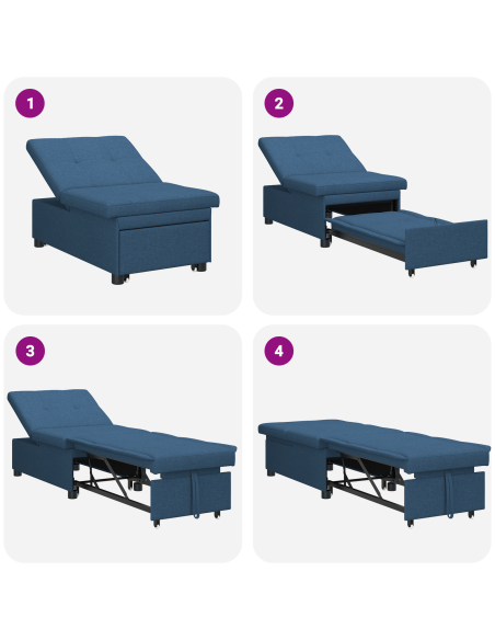 Divano Letto 3 in 1 Design Estraibile Tessuto Blu