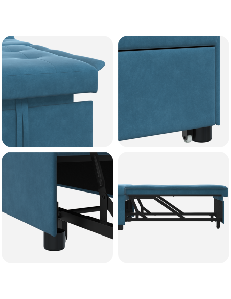 Divano Letto 3-in-1 Estraibile Blu Velluto