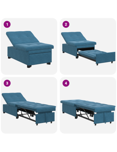 Divano letto Blu 194 x 67 x 82 cm Velluto