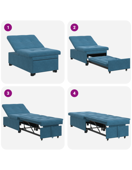 Divano Letto 3-in-1 Estraibile Blu Velluto