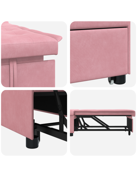 Divano letto 3-in-1 Design Estraibile Velluto Rosa