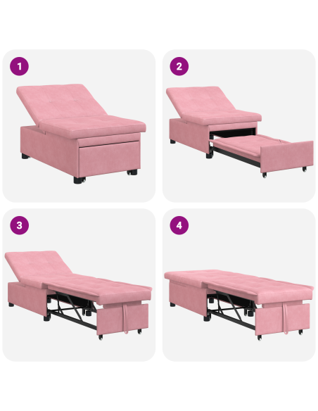 Divano letto 3-in-1 Design Estraibile Velluto Rosa
