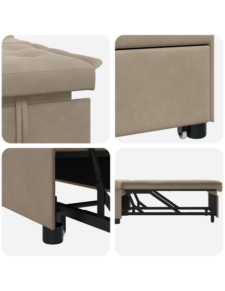 Divano Letto 3-in-1 Design Estraibile Tessuto Tortora