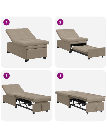 Divano Letto 3-in-1 Design Estraibile Tessuto Tortora